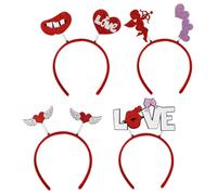 WOONEKY Diademas Decorativas Cabello San Valentín 4 Piezas Corazones y Alas Diademas de Plástico Flexibles y Cómodas para Fiestas Accesorios para Mujer y Niñas