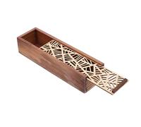 WOONEKY Estuche de Madera Multifuncional para Lápices y Papelería Diseño Oblongado con Detalles Calados Caja Organizadora para Estudiantes y Oficina