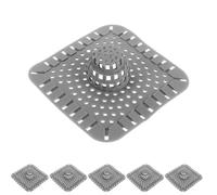 WOONEKY Filtro De Desagüe De Baño De 6 Piezas Atrapa Pelos para Ducha Y Bañera Colador Tapa De Desagüe Cuadrado Gris