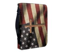 WOONEKY Funda para Biblia con Asa de Piel Sintética con Diseño Vintage de Bandera Americana, Portátil y Elegante para Estudio Académico en Biblioteca o Iglesia