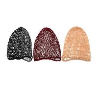 WOONEKY Gorro de Dormir de Crochet para Mujer 3 Piezas Red Cabello y Transpirable en Negro, Burdeos y Caqui, Accesorio para Cuidado Capilar y Cabello Rizado, Adecuado para Uso
