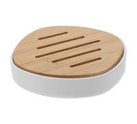WOONEKY Jabonera De Bambú Blanca, Soporte para Jabón Barra, Bandeja Drenante Sin Perforación, Material Sostenible, para Baño y Ducha, Antideslizante, Diseño Funcional para Uso Doméstico