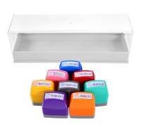 WOONEKY Juego de 8 Sellos para Profesores Comentarios en Inglés, Estampadores Escolares Reutilizables de Abs, Portátiles y Prácticos Caja de Almacenamiento, para Actividades Educativas