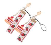 WOONEKY Llavero De Fresa y Cadena Decorativa Para Teléfono Móvil, Accesorio Diy, Aleación Resistente, 2 Piezas, Diseño Antipérdida, Para Usuarios Móviles, Color Pastel Aleatorio