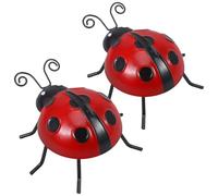 WOONEKY Mariquita Simulada de Metal para Decoración de Jardín y Exteriores, Colgante de Hierro Gancho, 2 Piezas, Diseño Adorable para Cerca o Habitación Infantil