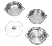WOONEKY Olla de Vapor de Acero Inoxidable de 3 Niveles para Cocinar al Vapor Cesta Multiusos y Diseño de Gran Capacidad para Verduras y Albóndigas