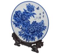 WOONEKY Plato Decorativo 1 Juego con Soporte de Madera de Cerámica Diseño Oriental Único y Elegante de Platos Creativos para Decoración del Hogar y Fotografía
