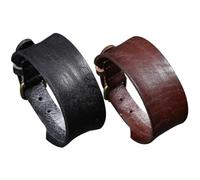 WOONEKY Pulseras de Hombre Estilo Punk 2 Piezas en Cuero Genuino Negro y Marrón, Brazaletes Ajustables Sensación de Moda para Decoración de Muñeca y Escenarios Urbanos