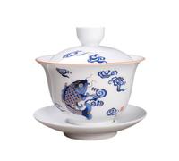 Woonsoon Jingdezhen - Taza de té de porcelana china Gaiwan hecha a mano de 7 onzas/200 ml de Kungfu, color blanco, esmaltada, Tureen chino Sancai, cubierta para labios, taza de labios, platillo, juego