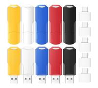 Wooolken Pendrive USB 1GB 2.0, Pack de 10 Memoria USB con 5 Adaptadores USB-C y 10 Cordones, Pen Drive para PC, Portátil, TV, Coche, Mac y Más