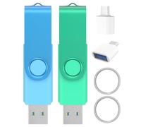 Wooolken Pendrive USB 3.0 32GB (Pack de 2) - Memoria USB Alta Velocidad en Azul Cielo y Verde Menta con Adaptadores USB-C y Llavero - Pen Drive Compacto para Oficina, Escuela, Viaje