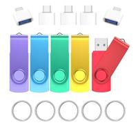 Wooolken Pendrive USB 3.0 64GB (Pack de 5) - Pen Drives de Colores con Alta Velocidad + Adaptadores USB-C y Llaveros - Memoria USB para Oficina, Escuela, Viajes, Backup