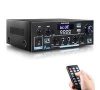 Woopker AK55 Amplificador Audio, 2.0CH Bluetooth 5.0 70Wx2 Salida HiFi Amplificador de Potencia de Audio, Receptor estéreo Amplificador Audio para Cine en Casa, Coche Altavoz W/2 Mic/USB/Radio FM