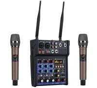 Woopker Consola mezcladora de audio 4 canales con micrófono inalámbrico Mezclador sonido Entrada USB DJ Artistas y bandas(Black Set)