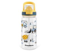 wooshwa Botella de Agua Niños y Niñas 600ml, Botella Infantil con Pajitas para Colegio Deportes Viajes, A prueba de fugas y Sin BPA - Excavadora Amarillo