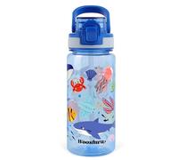 wooshwa Botella de Agua Niños y Niñas 600ml, Botella Infantil con Pajitas para Colegio Deportes Viajes, A prueba de fugas y Sin BPA - Criaturas Marinas Azul