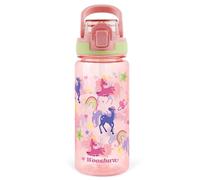 wooshwa Botella de Agua Niños y Niñas 600ml, Botella Infantil con Pajitas para Colegio Deportes Viajes, A prueba de fugas y Sin BPA - Unicornio Rosa