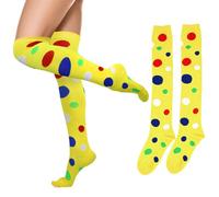 woosnscly Calcetines altos hasta el muslo para mujer, calcetines amarillos de lunares, Amarillo (Yellow Polka Dot), 4.5-7.5