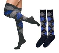 woosnscly Calcetines altos hasta el muslo para mujer, color azul, Azul Argyle 1 paquete, 4.5-7.5