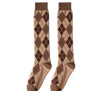 woosnscly Calcetines altos hasta la rodilla para mujer, calcetines largos de tubo de rombos, Marrón café, Talla única