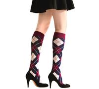 woosnscly Calcetines altos hasta la rodilla para mujer, calcetines largos de tubo de rombos, Rojo Negro, Talla única