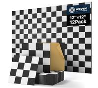 Woovio Paneles Acústicos Adhesivos 12 Unidades, Absorbedor de Son en Poliéster 30x30x0.9cm, Aislante Acústico de Pared para Estudio Oficina Gaming Deco,Paneles Insonorizacion Damero en Negro-Blanco