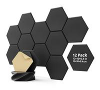 Woovio Paneles de insonorización autoadhesivos, paneles acústicos hexagonales para pared, paquete de 12 paneles absorbentes de sonido de alta densidad para estudio de grabación, sala de estar