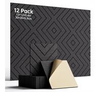 Woovio Paneles de insonorización, paquete de 12 paneles acústicos autoadhesivos de pared acústicos de alta densidad para estudio de podcast, sala de estar, oficinas, 30 x 30 x 0,9 cm, color negro