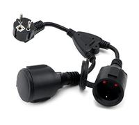 WOOWAIR Cable Alargador de Corriente con Enchufe Doble Schuko, Prolongador de Contacto de Protección Exterior IP44, 3680W/250V/16A Enchufe Adaptador con 2 Tomas para Hogar Oficina