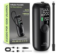 Woowind Compresor Aire Portatil 150PSI/10,3Bar, Bomba Bicicleta, Inflador Ruedas Coche, Inflado en 1 Minuto, Hinchador Ruedas Coche, Bici, Moto y Balones, Apagado Automático, Pantalla LCD Linterna LED