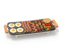 WOOX 1380W Plancha de Asar Eléctrica - Superficie 51x30 cm, Antiadherente, Comidas Familiares, Tortitas y Carne, Calentamiento Rápido, Sin PFAS, Asas de Roble, Fácil de Limpiar