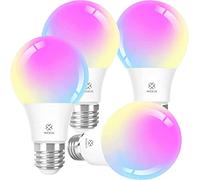 Woox Bombilla Inteligente LED E27 Wifi 9W Compatible Con Google Home/Alexa, Bombilla RGB(2700K-6500K) Luces Colores Regulable, Control Remoto,Control De Voz, Ahorro Energético, Paquete 4
