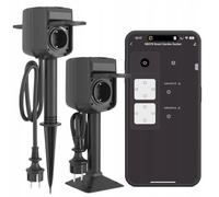 Woox Doble Enchufe eléctrico Inteligente Alexa para Exteriores con estaca y Soporte Negro