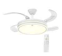 Woox Ventilador de Techo con Luz, 30W Motor DC + 50W Luz con Brillo y CCT Regulable sin Escalonamiento, Ventilador Retráctil de 4 Aspas, 6 Velocidades, con Control Remoto Funcion Verano e Invierno