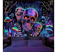 WOOXGEHM Tapiz de Calavera con Luz Negra, Tapiz de Calavera Reactivo a Los Rayos UV Suave, Que No Se Descolora, Tapiz de Luz Negra Hecho a Mano Misterioso y Colorido(150X130cm)