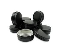 Wopanxye 10 latas redondas de 60 ml para bálsamo labial, latas de aluminio de 60 g, recipientes de muestra cosméticos negros con tapa de rosca, tarros de viaje de almacenamiento vacíos de metal de 60