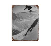 WOPIYNAG Cartel de metal retro con diseño de salto de esquí, Alpes, Francia, arte elegante, pintura de hierro, bar, cueva de personas, cafetería, garaje familiar, póster decorativo de pared, 30 x 40