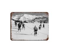 WOPIYNAG Cartel de metal vintage con diseño de esquiadores y lecciones de esquí, para decoración de pared de casa, 30 x 40 cm