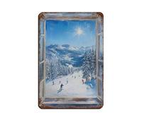 WOPIYNAG Cartel de metal vintage con vista a la ventana de la estación de esquí, pub, club, cafetería, bar, decoración de pared, póster retro de 20 x 30 cm