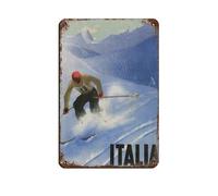 WOPIYNAG Oster Litografía Diseño Italia Esquí Cartel Vintage Metal Pub Club Cafe Bar Decoración de Pared Póster Retro 20 x 30 cm