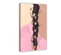 WOPIYNAG Póster de lienzo con diseño de chica con flores y trenzas de pelo, decoración de dormitorio, regalo de 50 x 75 cm