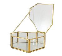 Wopohy Caja de joyería de cristal dorado en forma de corazón, caja de cristal transparente, caja de anillo geométrico, organizador de caja de tesoro con tapa para aparador de escritorio