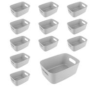 WOPPLXY 12 cajas de almacenamiento, 24,5 x 17 x 10 cm, color gris, caja organizadora de plástico para cocina, comedor, dormitorio, baño
