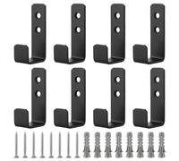 WOPPLXY 8 ganchos de pared negros para cargas pesadas, colgadores pared en forma de J para atornillar, de acero inoxidable, para colgar artículos voluminosos