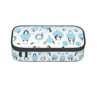 WOPQS Estuche multifuncional con diseño de pingüino y globo, copo de nieve, bolsa de almacenamiento para oficina, gran capacidad, color negro, talla única, organizador de bolsas, NEGRO, One Size,