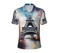 WOPQS Polo de manga corta para hombre, diseño de la Torre Eiffel de París, Negro, XXL