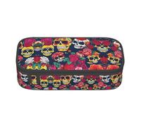 WOPQS Sugar and Skulls and Flowers - Estuche multifuncional para lápices, bolsa de almacenamiento para oficina, gran capacidad, Black, Talla única, Organizador de bolsas