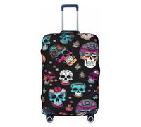 WOPQS Sugar and Skulls - Funda protectora elástica para equipaje para maletas de 18 a 32 pulgadas, Black, S