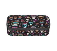 WOPQS Sugar and Skulls Style - Estuche multifuncional para lápices, bolsa de almacenamiento para oficina, gran capacidad, Black, Talla única, Organizador de bolsas