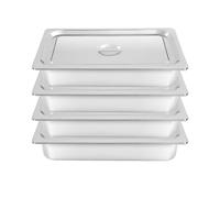 WOQLIBE 4 recipientes para gastronomía, contenedores GN con tapa, recipientes gastronómicos de acero inoxidable, recipientes para almacenamiento de aceite/agua, frutas y verduras (53,5 x 30,5 x 10 cm)